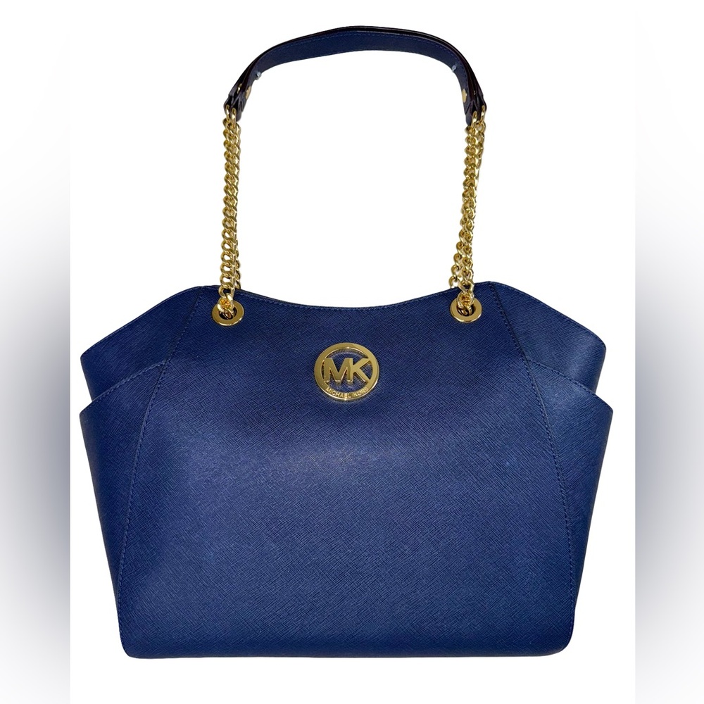MICHAEL KORS JET SET SAFFIANO LEATHER SHOULDER BAG IN NAVY BLUE